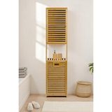 Digithome Bambu Kirli Sepetli 1 Raflı Kapaklı Banyo Dolabı Banyo Düzenleyici Çamaşır Sepeti Organizer DB-0010 - Kahverengi - 5