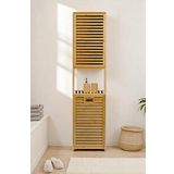 DigitHome Bambu Kirli Sepetli 1 Raflı Kapaklı Banyo Dolabı Banyo Düzenleyici Çamaşır Sepeti Organizer Db-0010
