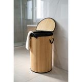 Digithome Bambu Yuvarlak Çamaşır Sepeti 55 L – Katlanabilir, Halat Kulplu, Kahverengi ve Şık Tasarım