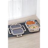 Digithome Bento 2 Bölmeli Taşınabilir Paslanmaz Çelik Yemek Kabı Termosu Lunch Box Dikdörtgen Bej 1000ML
