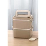 Digithome Bento 2 Katlı Taşınabilir Paslanmaz Çelik Yemek Kabı Termosu Lunch Box Kare Haki 1400ML