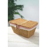 Digithome Kapaklı Rattan Vintage Dantelli Dikdörtgen Piknik Sepeti -9T14 U/6