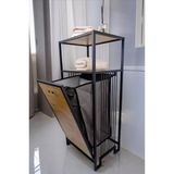 Digithome Metal Kirli Sepetli 2 Raflı Çok Amaçlı Banyo Düzenleyici Raf Organizer Siyah - MRS-003 C1-1-369 - Siyah - Atlantik Çam