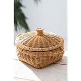 Digithome Rattan Hasır Kapaklı Çok Amaçlı Depolama Mutfak Banyo Sepeti 28.5 Cm - Kahverengi