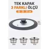 Digithome Silikon Kenarlı 3 Ölçü Cam Tencere Kapağı 26-28-30 cm
