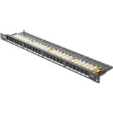 Digitus 19" 24 port Cat-6 UTP Patch Panel, 8P8C, LSA, 0,5U boyut, tozdan korumak için kapaklı,