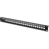 Digitus 24 Port Bos Patch Panel, Zirhli, 1U Yuksekliginde, Siyah Renk Digitus Modular Patch Panel, Shielded, 24-Port, Blank, 1U, Rack Mount, Color Black (Ral9005)