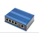 Dıgıtus Ağ Anahtarı - 5 Bağlantı Noktalı Gigabit Ethernet - Dın Rayına Montaj - Terminal Şeridi - Fansız - Siyah/Mavi