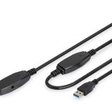 DIGITUS Aktif USB 3.0 Uzatma Kablosu - 10 m - 5 Gbps Aktarım Hızı - Tak ve Çalıştır - Hotswap - LED Fonksiyon Göstergesi - Siyah