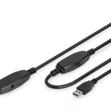 DIGITUS Aktif USB 3.0 Uzatma Kablosu - 15 m - 5 Gbps Aktarım Hızı - Tak ve Çalıştır - Hotswap - LED Fonksiyon Göstergesi - Siyah