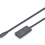 DIGITUS Aktif USB Uzatma Kablosu - USB-A Soket USB-C Fiş - 5 m - USB 3.2 Gen1-5 Gbit/s - Tak ve Çalıştır - Sinyal Güçlendirici ile - Siyah