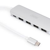 DIGITUS DA-70242-1 – USB Hub – 4 Port USB 3.2 Gen 1 Hub Tip C – 5 Gbit/s'ye kadar süper hızlı veri aktarımı – kompakt ve taşınabilir – tak ve çalıştır – PC, dizüstü bilgisayar ve Mac için – gümüş
