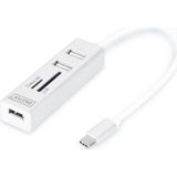 Digitus DA-70243 USB 2.0 Type-C Hub + Kart Okuyucu 3x USB 2.0. 1x Sd, 1x Mikro Sd Portu Alüminyum Gö - Renkli