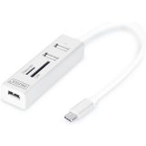 Digitus Da-70243 Usb 2.0 Type-C Hub Kart Okuyucu 3X Usb 2.0. 1X Sd, 1X Mikro Sd Portu Alüminyum Gö