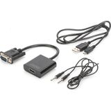 Digitus DA-70473 VGA - HDMI Çevirici + Ses (3.5mm), Full Hd (1080P), Kablolu, 15 Cm, Siyah Renk (Kdo)
