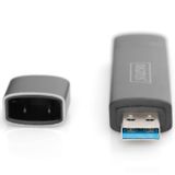 DIGITUS Hub ile Dual Card Reader - USB-A & USB-C - SD & Micro-SD Kart Okuyucu - USB 3.0 Hub 1 Port - Gri