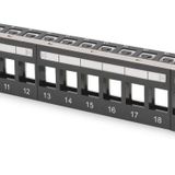 Digitus Modüler Patch Panel, zırhlı, 24-port boş, 1U, kabinete monte edilebilir, şeffaf etiket alanı