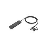 Digitus USB 3.0 Hub, 4 port, Slimline USB-C adaptörlü, 5Gbps, 1,2 m kablo
