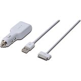 Digitus USB Araç Içi Çakmaklık Şarj Adaptörü ve Şarj Kablosu, 1 x USB Port, Giriş: 12-24V Çıkış: 5V + Apple 30PIN Erkek - USB A Erkek Kablo, 1 Metre - Renkli - 11