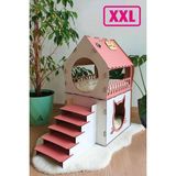 Digitus XXL Pembe Kedi Evi 5 kg ve Üzeri Kediler İçin Teraslı 83 cm Yükseklik 48 cm Genişlik