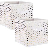 Dıı Dokumasız Saklama Koleksiyonu Puantiyeli Katlanabilir Çöp Kovası Büyük Set, 13X13X13 Küp, Beyaz ve Altın, 2 Parça - Option-1 - 001-Renkli