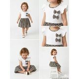 Diji Baby 1/4 Yaş Çift Fiyonklu Leopar Baskılı Çocuk Elbisesi - Beyaz - 1 Yaş