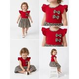 Diji Baby 1/4 Yaş Çift Fiyonklu Leopar Baskılı Çocuk Elbisesi - Kırmızı - 1 Yaş