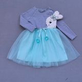 Diji Baby 5-6-7 Yaş Pelüş Tavşan Desenli Kurdela Kuşaklı Astarlı Kız Çocuk Tütü Elbise - 6 Yaş - Turkuaz
