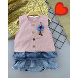 Diji Baby 6-9-12-18 Ay Gül Rozet Detaylı Kot Kilotlu Etek Kız Bebek Elbisesi - 12 Ay - Gül Kurusu