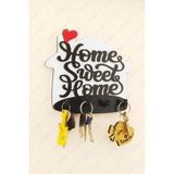Diji Wood Home Sweet Home Yazılı Ahşap Anahtar Askısı Duvar Dekoru - Renkli