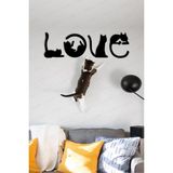 Diji Wood Kedi Tablosu Love Duvar Yazısı Dekoratif Tablo Ahşap Duvar Süsü - Tek Ebat - Siyah