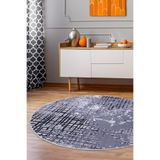 Dijidekor 8881 Gri Siyah Saçaksız Dijital Baskılı Yuvarlak Yıkanabilir Dekoratif Halı, 140x140