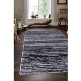 DijiDekor 8881 Gri Siyah Saçaksız Dijital Halı Kaymaz Yıkanabilir Yolluk 40X60