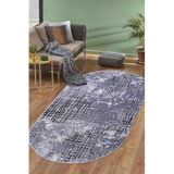 Dijidekor 8881 Gri Siyah Saçaksız Dijital Oval Halı Kaymaz Yıkanabilir Yolluk, 100x300