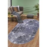 Dijidekor 8881 Gri Siyah Saçaksız Dijital Oval Halı Kaymaz Yıkanabilir Yolluk, 140x600