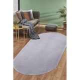 Dijidekor Açık Gri Mürdüm Oval Post Dokuma Halı Peluş Tavşan Tüyü Hissi Antibakteriyel, 200x200