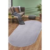 Dijidekor Açık Gri Mürdüm Oval Post Dokuma Halı Peluş Tavşan Tüyü Hissi Antibakteriyel, 60x450