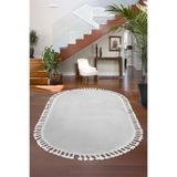 Dijidekor Açık Gri Oval Post Dokuma Halı Saçaklı Peluş Yumuşacık Kaymaz, 150x500