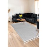 Dijidekor Açık Gri Post Peluş Dokuma Halı Saçaklı 4 M2 Salon Halısı 150x233 Ebat, Lacivert,