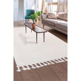 Dijidekor Açık Vizon Post Peluş Dokuma Halı Saçaklı Salon Halısı, VİZON, 150x233