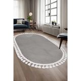 Dijidekor Avangard Oval Halı Sahra Gri Salon Koridor Antre Mutfak Halısı Silinebilir Ponpon Saçak, SAHRA-GRİ-OVAL-SAÇAKLI, 60x200