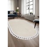 Dijidekor Avangard Oval Halı Sahra Krem Salon Koridor Antre Mutfak Halısı Silinebilir Saçaklı, SAHRA-KREM-OVAL-SAÇAKLI, 60x200