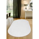 Dijidekor Beyaz Oval Post Dokuma Halı Peluş Yumuşacık Kaymaz Antibakteriyel, 60x450