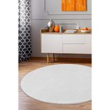 Dijidekor Beyaz Yuvarlak Post Dokuma Halı Peluş Yumuşacık Kaymaz Antibakteriyel, 80x80