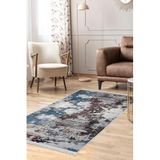 Dijidekor Dekoratif Dijital Saçaklı Kesme Halı Yolluk Yıkanabilir Antialaerjik Modern Mavi, NoColor-d6695461, 140x200