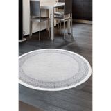 Dijidekor Dekoratif Dijital Saçaklı Yuvarlak Halı Yıkanabilir Antialaerjik Gri, NoColor-9ec8c961, 100x100