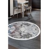 Dijidekor Dekoratif Dijital Saçaklı Yuvarlak Halı Yıkanabilir Antialaerjik Modern Mavi, NoColor-71aea54d, 150x150