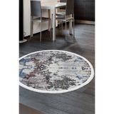 Dijidekor Dekoratif Dijital Saçaklı Yuvarlak Halı Yıkanabilir Antialaerjik Modern Mavi, NoColor-71aea54d, 80x80