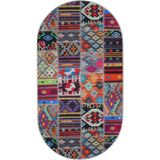 Dijidekor Dijidekor 9010 Patchwork Temalı Saçaksız Dijital Oval Halı Kaymaz Yıkanabilir İskandinav Yolluk 140X500 - 140 x 500 cm - Renkli
