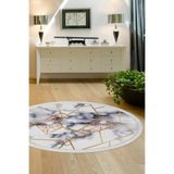 Dijidekor Gold Kristal Saçaklı Dijital Yuvarlak Halı Kaymaz Yıkanabilir 130x130, 200x200